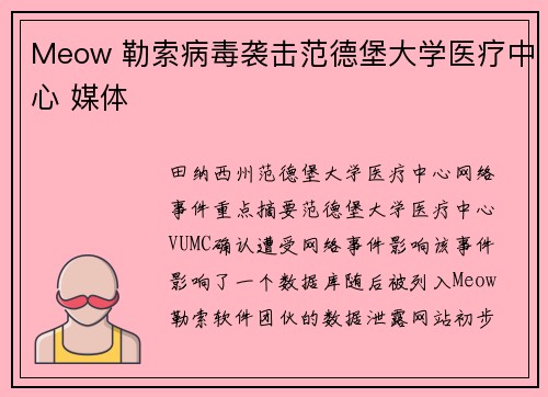 Meow 勒索病毒袭击范德堡大学医疗中心 媒体